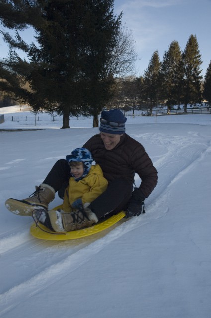 Sarah and Abe on a downward slide.