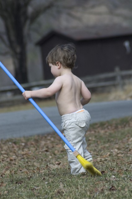 Abe with a broom